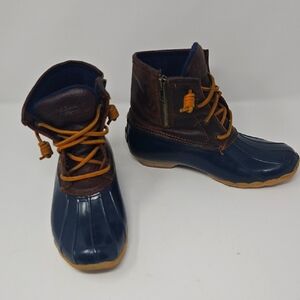 Sperry Topsider Brown Leather & Blue Duck Boots Zip Lace STS91175 Sz6 Waterproof